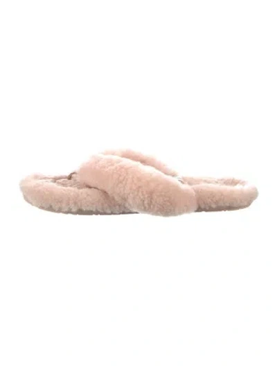 Pre-owned Ugg Shearling Bow Accents Slides In Pink