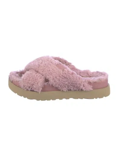 Pre-owned Ugg Shearling Colorblock Pattern Flats In Pink