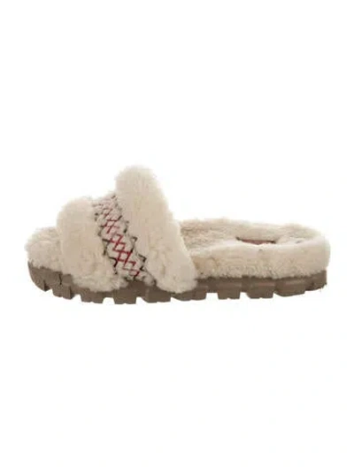 Pre-owned Ugg Shearling Colorblock Pattern Slides In Neutral