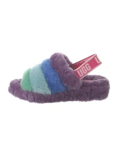Pre-owned Ugg Shearling Colorblock Pattern Slides In Purple