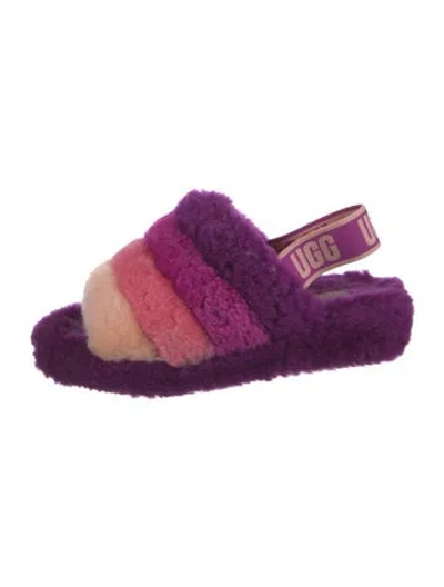 Pre-owned Ugg Shearling Colorblock Pattern Slides In Purple