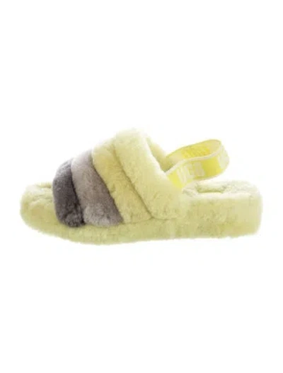 Pre-owned Ugg Shearling Colorblock Pattern Slides In Yellow