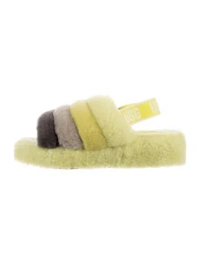 Pre-owned Ugg Shearling Colorblock Pattern Slides In Yellow