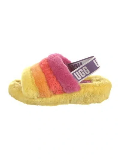 Pre-owned Ugg Shearling Colorblock Pattern Slingback Sandals