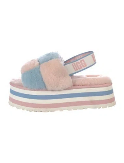 Pre-owned Ugg Shearling Colorblock Pattern Slingback Sandals In Multi