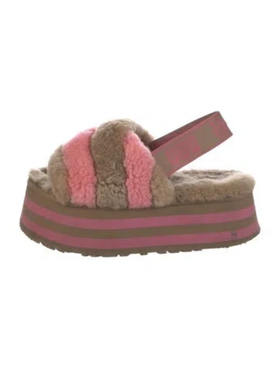 Pre-owned Ugg Shearling Colorblock Pattern Slingback Sandals In Multi