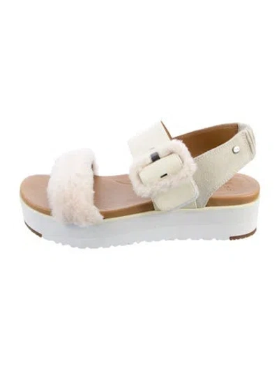 Pre-owned Ugg Shearling Colorblock Pattern Slingback Sandals In Neutral