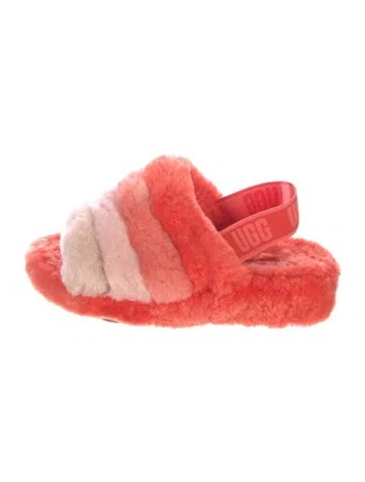 Pre-owned Ugg Shearling Colorblock Pattern Slingback Sandals In Orange