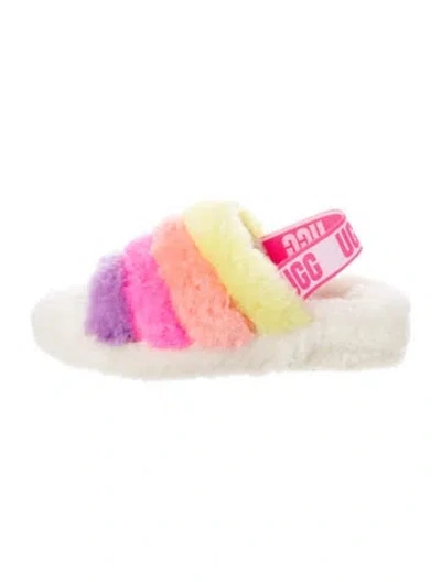 Pre-owned Ugg Shearling Colorblock Pattern Slingback Sandals In Pink