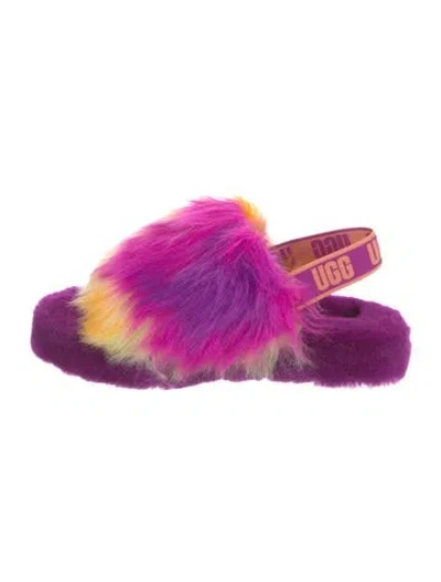 Pre-owned Ugg Shearling Colorblock Pattern Slingback Sandals In Purple