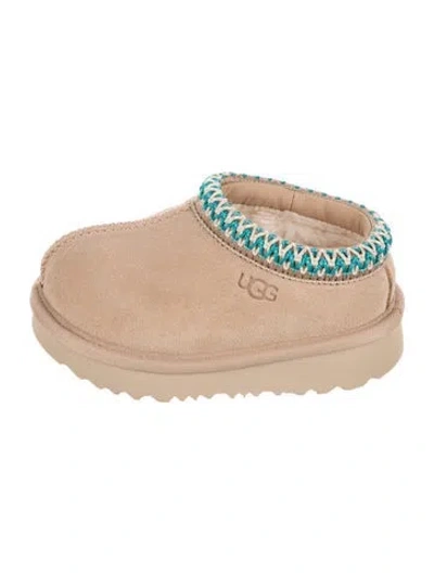 Pre-owned Ugg Babies' Shearling Crochet Trim Slippers In Neutrals