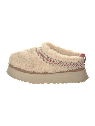 Pre-owned Ugg Shearling Embroidered Accent Mules In Neutral