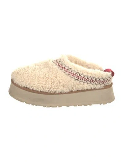 Pre-owned Ugg Shearling Embroidered Accent Mules In Neutral
