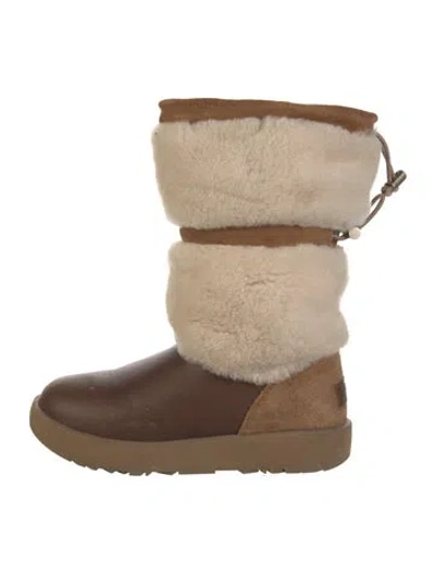 Pre-owned Ugg Shearling Faux Fur Trim Boots In Brown