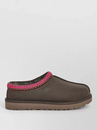 Ugg Shearling Fur Suede Slip On Slippers In Brown