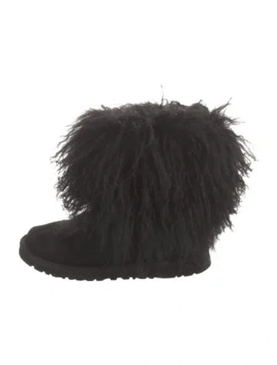 Pre-owned Ugg Shearling Fur Trim Boots In Black