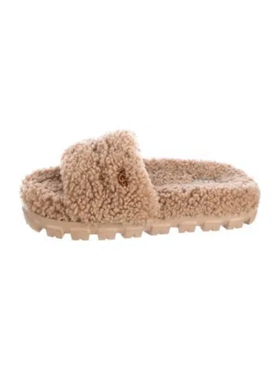 Pre-owned Ugg Shearling Fur Trim Slides In Brown