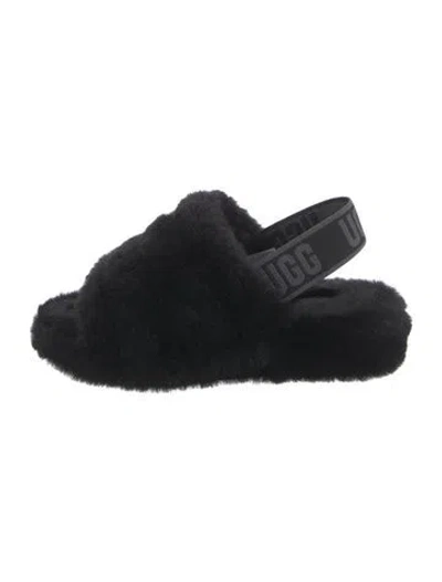 Pre-owned Ugg Shearling Fur Trim Slingback Sandals In Black