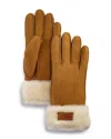 Ugg Logo-embroidered Turn-up Leather And Shearling Gloves In Chestnut