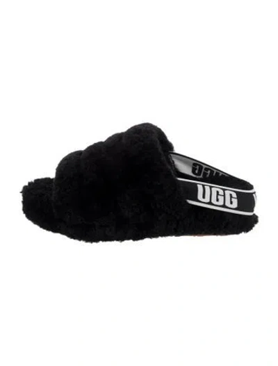 Pre-owned Ugg Shearling Graphic Print Slides In Black