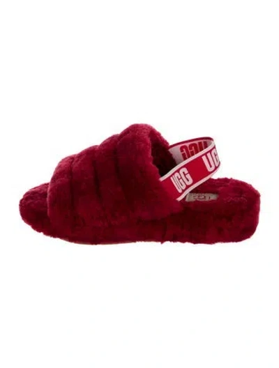 Pre-owned Ugg Shearling Graphic Print Slides In Red