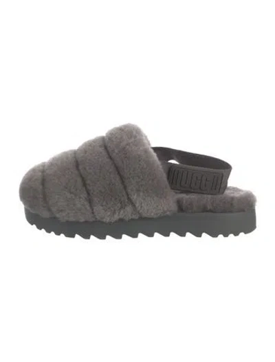 Pre-owned Ugg Shearling Graphic Print Slingback Flats In Grey