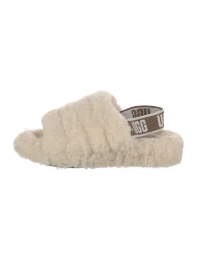 Pre-owned Ugg Shearling Graphic Print Slingback Flats In White