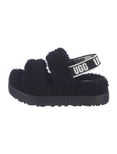 Pre-owned Ugg Shearling Graphic Print Slingback Sandals In Blue