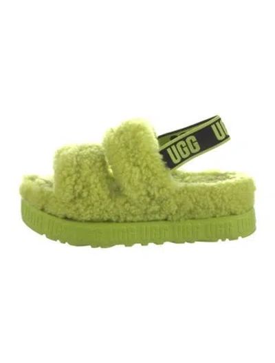 Pre-owned Ugg Shearling Graphic Print Slingback Sandals In Green