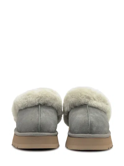 Ugg Shearling Leather Slippers With Cushioned Rubber Sole In Gray