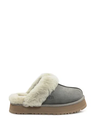 Ugg Shearling Leather Slippers With Cushioned Rubber Sole In Mossgreen Br
