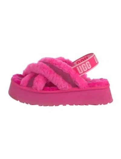 Pre-owned Ugg Shearling Leather Trim Embellishment Slides In Pink