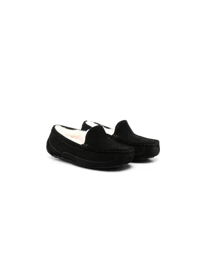Ugg Kids' Shearling-lined Suede Loafers In Black