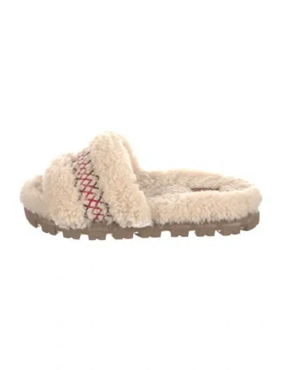 Pre-owned Ugg Shearling Patterned Slides In Neutral
