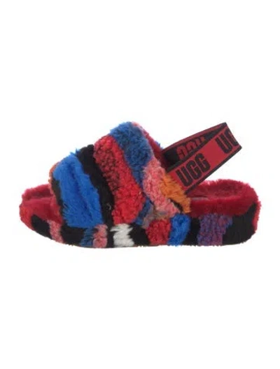 Pre-owned Ugg Shearling Patterned Slingback Sandals In Multi