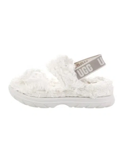 Pre-owned Ugg Shearling Patterned Slingback Sandals In White