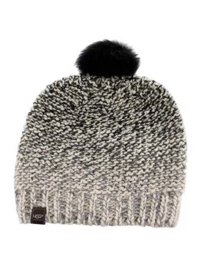 Pre-owned Ugg Shearling Pompom Knit Beanie In Gray