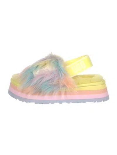 Pre-owned Ugg Shearling Printed Slides In Yellow