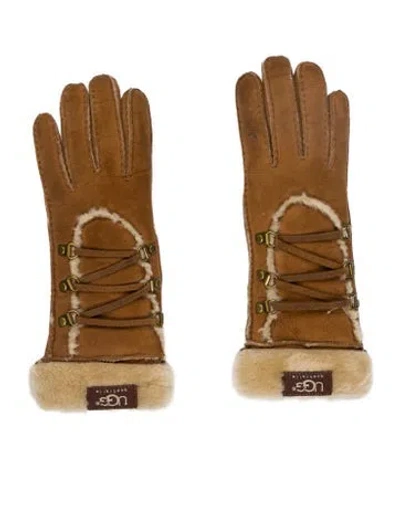 Pre-owned Ugg Shearling Sheepskin Gloves In Brown