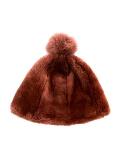 Pre-owned Ugg Shearling Sheepskin Winter Hat In Burgundy
