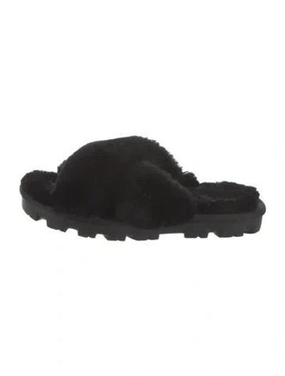 Pre-owned Ugg Shearling Slides In Black