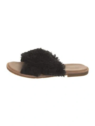 Pre-owned Ugg Shearling Slides In Black