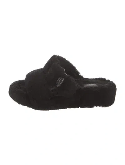 Pre-owned Ugg Shearling Slides In Black