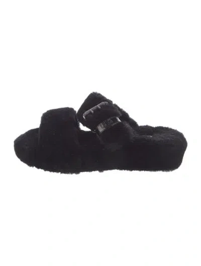 Pre-owned Ugg Shearling Slides In Black