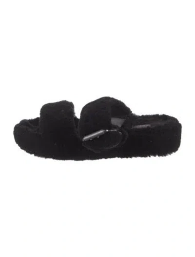 Pre-owned Ugg Shearling Slides In Black