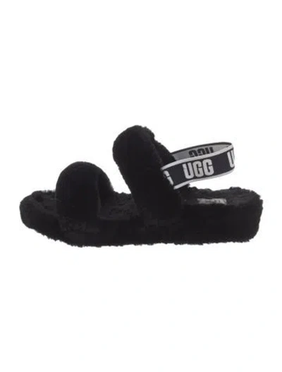Pre-owned Ugg Shearling Slides In Black