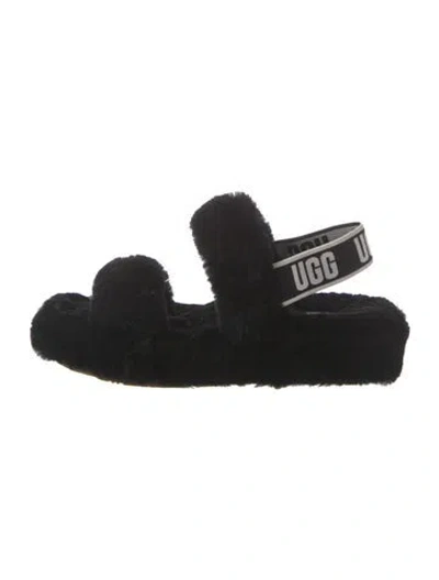 Pre-owned Ugg Shearling Slides In Black
