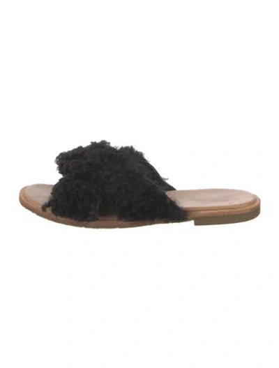 Pre-owned Ugg Shearling Slides In Black
