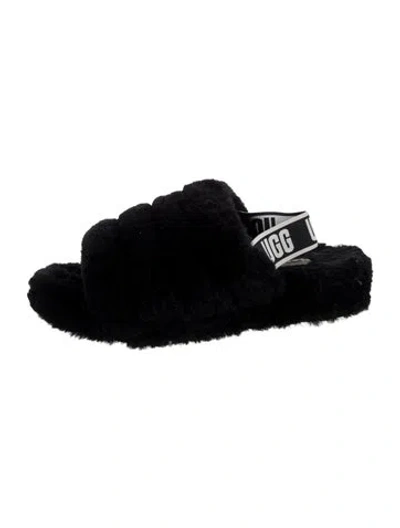 Pre-owned Ugg Shearling Slides In Black