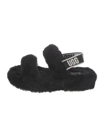Pre-owned Ugg Shearling Slides In Black